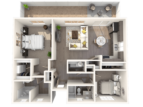 Floor plan for 2 beds, 2 baths, 994 sqft